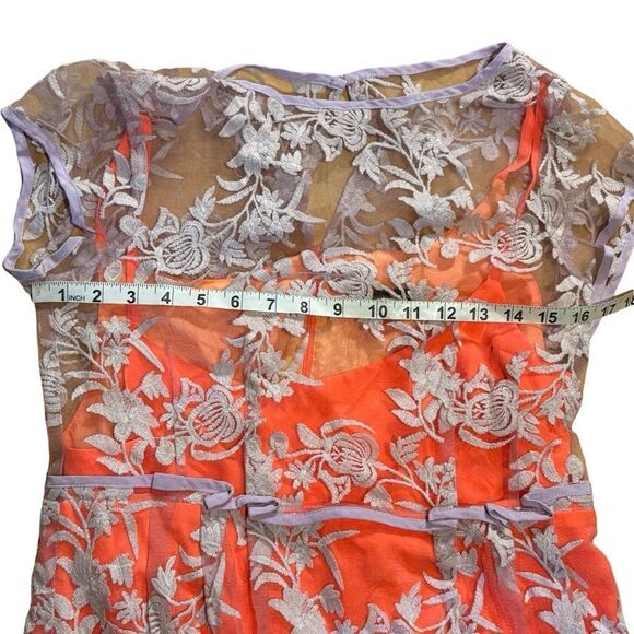 NWT Nanette Lepore Waldorf Girl Sheath Orange Crepe w/Lavender Lace Dress 10 - Picture 10 of 14